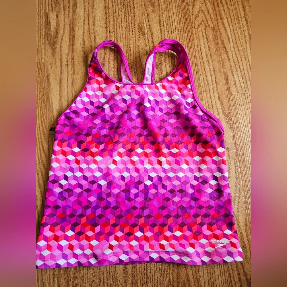 Speedo Girls’ Athletic Swim Tank Top Size 16‎ Pink Geometric Print